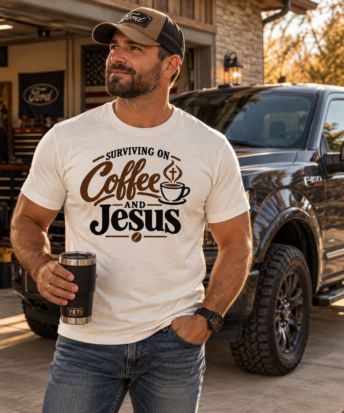 Surviving on Coffee and Jesus T-shirt | Christian Coffee Tee